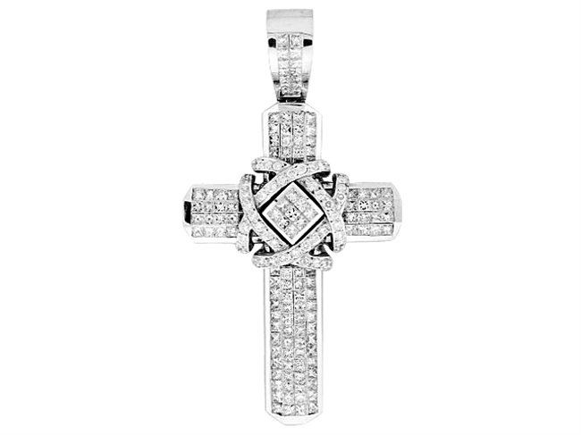 18KTW INVISIBLE AND PAVE SET CROSS PENDANT, DIAMOND 8.59CT